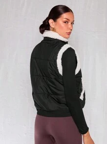 Zolique Women's Zip-Front Contrast Color Pocket Casual Padded Vest  Jacket, Winter Clothes - Black - View 2