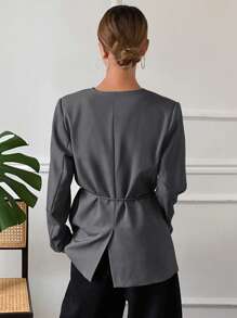 Livesso Plain Loose Pocket Batwing Sleeve Belted Women Blazer Jacket