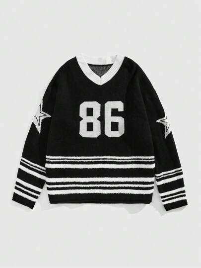 Street Life Maglione casual a maniche lunghe con scollo a V monocolore con toppework da uomo