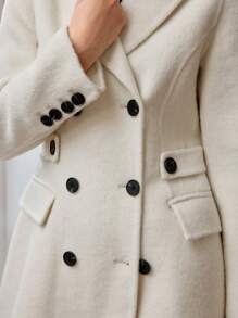 MOTF PREMIUM WOOL PEAK COLLAR FLAP DETAIL PEA OVERCOAT