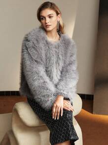 MOTF CHAQUETA MULLIDA DE MODA PARA MUJER PARA EL OTOÑO Y EL INVIERNO - Gris Oscuro - Ver 2