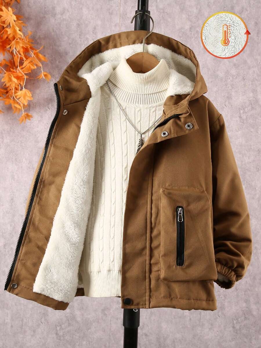 SHEIN Tween Boy Adolescent Simple Casual Fleece Outdoor Jacket
