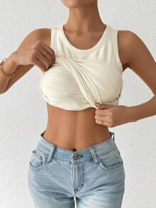 Chiquease Top ajustado de tirantes de cuello redondo de unicolor para mujer