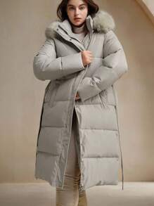 Anewsta Abrigos con capucha y cuello esponjoso para mujer talla grande, para invierno