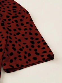 Chiquease 女士休闲全幅斑点狗印花短袖 T 恤，夏季 - 紅色 - 查看 3