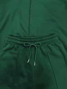 INAWLY 2 pièces Ensemble veste à manches chauve-souris zippée et pantalon à taille élastique, couleur unie, décontracté, printemps/automne