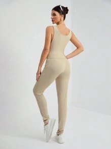SHEIN Tall 2 sztuki Jednolity Kolor Casual Tank Top I Spodnie Zestaw, Wiosna Jesień