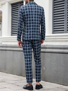 Manfinity Homme 2 件套男士休闲格子立领单排扣西装外套和裤子套装 - 彩色 - 查看 7