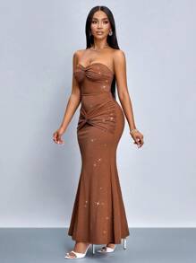 SOLERSUN Winter Clothes For Women Sexy Bodycon Twist Ruched Detail Sparkling Sequins Dress Bodycon Elegant Dress,Suitable For Christmas Party Vacation & Dating
