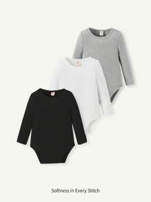 Cozy Pixies 3件套女婴休闲纯色柔软针织长袖连体衣套装