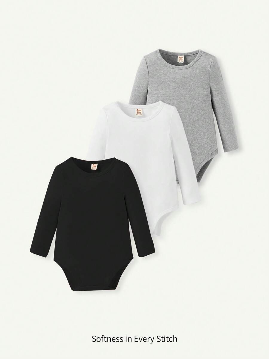 Cozy Pixies 3件套女婴休闲纯色柔软针织长袖连体衣套装