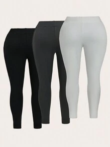 Calvaya Plus Size Women's Solid Color Simple Everyday Thermal Leggings Fall Cloth For Women - Black - View 5