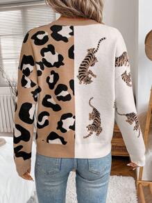 SHEIN LUNE 女式休闲豹纹虎纹长袖基本款开衫，秋冬 - 彩色 - 查看 2