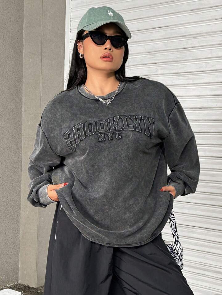 SHEIN EZwear ヴィンテージウォッシュ加工 コットン ラウンド