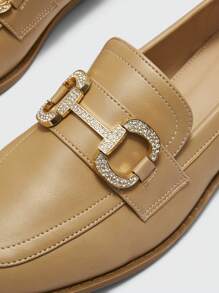 CUCCOO BIZCHIC Women Fashionable Rhinestone Buckle Flat Loafers - Khaki - View 7