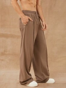 Celana Sweat Pria Katun Longgar dengan Motif Cuci - Coklat - View 5