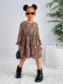 SHEIN Kleine Mädchen Urban Chic Kleid mit Ditsy Blumen Muster, Langarm, Webware, NOVA Store
