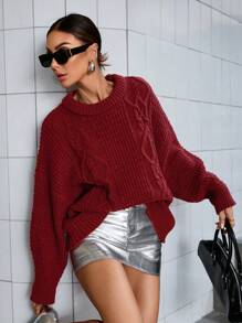 Aveloria Modichic Retro Elegant Loose Knitted Round Neck Sweater For Women, Burgundy