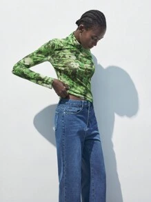 SHEIN Maija 女士 Y2K 扎染印花高领长袖时尚上衣 - 彩色 - 查看 3