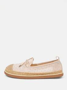 Styleloop Giày bệt đế dệt họa tiết nơ phong cách Bohemian cho nữ - Màu be - Xem 3