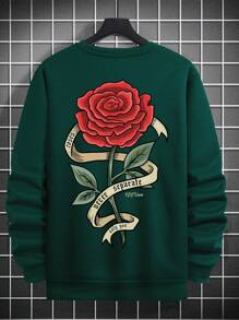 Manfinity Homme Loose Fit Men's Solid Thermal Lined Sweatshirt, Men Rose Sweatshirt, Green Sweatshirt Men, Men Graphic Sweatshirt - Dark Green - View 2