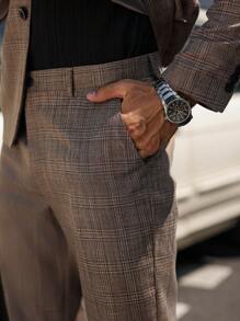 Manfinity Mode Men Front Button Long Sleeve Lapel Neck Shirt And Pants Suit - Coffee Brown - View 5