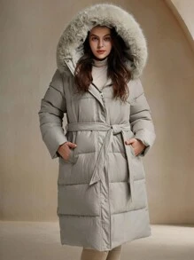 Anewsta Abrigos con capucha y cuello esponjoso para mujer talla grande, para invierno