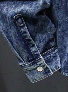 Manfinity Homme Plus Size Men's Light Blue Washed Snow Flower Loose Casual Denim Shirt - Light Wash - View 7