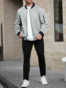 Manfinity CasualCool Chaqueta casual con cierre de cremallera y bloques de color para hombre de talla grande