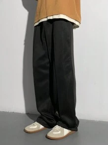 青少年男孩直筒运动裤，拼接设计，简约日常穿着，保暖内衬，适合秋冬季 - 黑色 - 查看 9