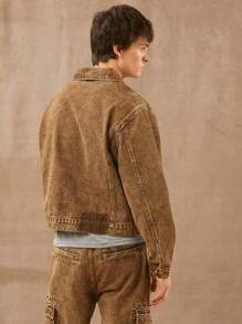 Manfinity NXTstreet Men Premium Cotton Zip Up Denim Jacket, Christmas - Brown - View 3