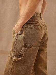 Manfinity VCAY Men Premium Cotton Denim Straight Leg Utility Jeans - Brown - View 4