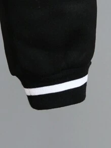SHEIN Bộ 2 món/Bộ quần áo thể thao dài tay cổ bẻ rộng rãi phong cách Varsity cho bé trai, thiết kế khối màu đen và trắng, bo chun ở cổ tay và cạp quần tạo sự thoải mái - màu đen - Xem 3
