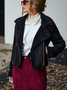 Aveloria Affinna Chaqueta de motociclista de mujer con forro y borrego, para otoño e invierno