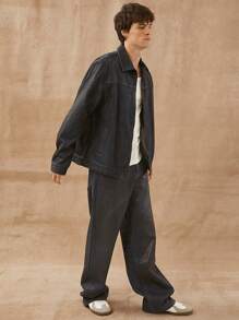 Men Premium Cotton Denim Dark Coated Straight Leg Jeans