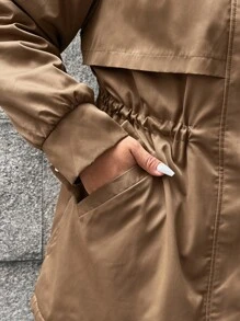 Calvaya Manteau rembourré casual pour femmes grandes tailles à manches longues, taille resserrée par cordon de serrage, doublure thermique, avec capuche pour l'automne et l'hiver