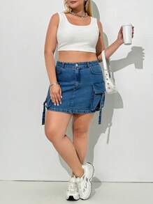 RueChic HOGE CARGO DENIM ROK PLUS MAAT