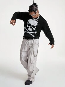 Manfinity EMRG Men's Casual Fashion Rapper Color Block Graphic Crew Neck Skeleton Print Long Sleeve Pullover Sweater, For Going Out - Multicolor - View 5