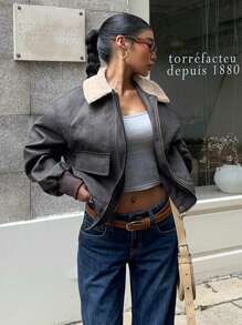 Muchica 1 chiếc áo khoác mùa đông dài tay lót nhiệt có khóa kéo màu nâu cà phê dành cho nữ - Cà phê nâu - Xem 4