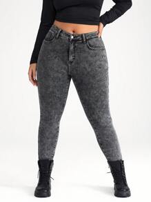 SHEIN BASICS Große Größen schwarze Skinny Jeans mit Stretch im Lässig Stil