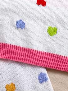 SHEIN Explorewe Bộ áo len dệt kim Jacquard nhiều màu hình trái tim cho bé gái và quần dệt kim, thể hiện phong cách sống động và đáng yêu. Thích hợp cho mùa thu/đông và các hoạt động ngoài trời - trắng - Xem 5