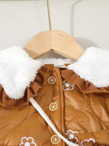 Casaco acolchoado floral patchwork gola bebê menina inverno puffer - Castanho - Ver 4