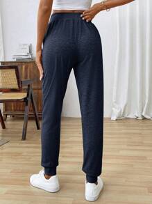 Chiquease 女士纯色扭结口袋休闲抽绳运动裤 - 寶藍色 - 查看 2