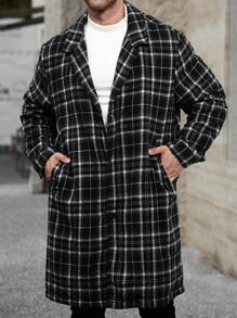 Manfinity Homme Plus Size Men's Plaid Long Sleeve Pockets Loose Casual Jacket, Winter - Black - View 7