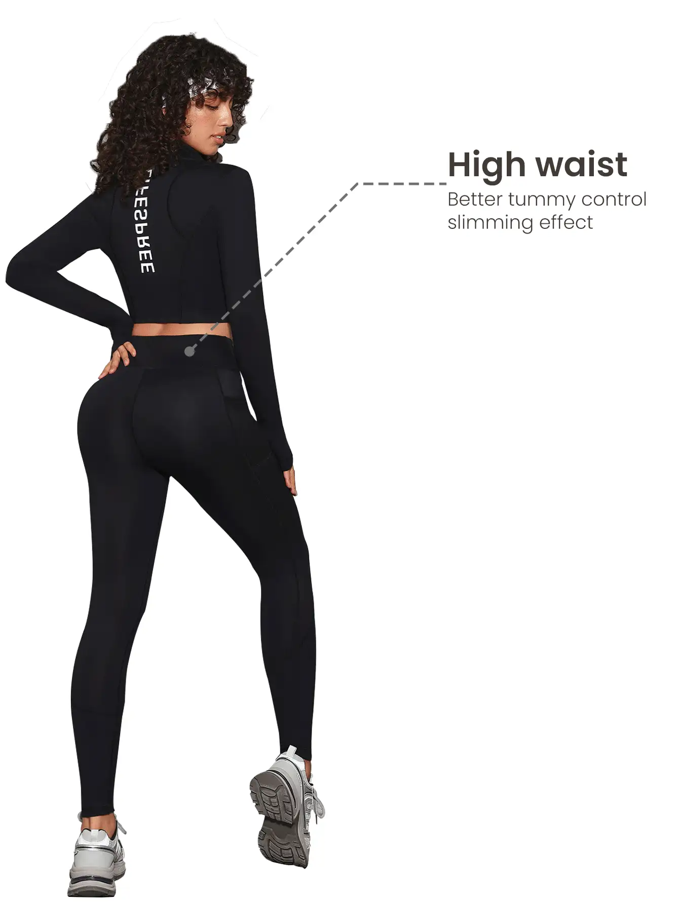 SHEIN Sports Women Solid Zipper Hem Long & T-Shirt And Leggings Sports Suit Outfit Set - Black - View 3