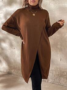 SHEIN LUNE 大码不对称下摆宽松高领毛衣，秋冬季休闲款