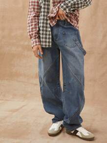 Men Premium 91% Cotton Denim Utility Barrel Leg Jeans - Medium Wash - View 1