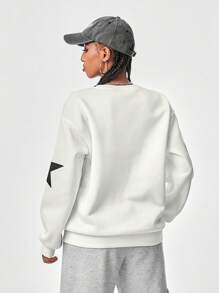 SHEIN EZwear 女式秋冬款超大落肩圆领星星和数字印花运动衫