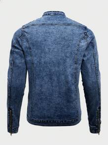 Manfinity LEGND 1 pieza Chaqueta de motociclista de mezclilla lavada azul oscuro para hombre