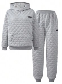 2 peças/conjunto de moletom com capuz e calças de moletom para meninas adolescentes, tecido texturizado, conjunto de roupa da moda, outono